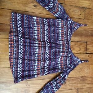 Tribal print blouse with off the shoulder sleeves